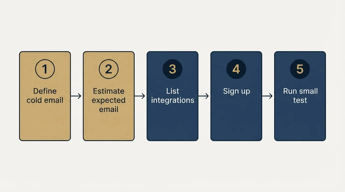 Step sequence: Getting Started Checklist (Define cold email, Estimate expected email, List integrations, Sign up)