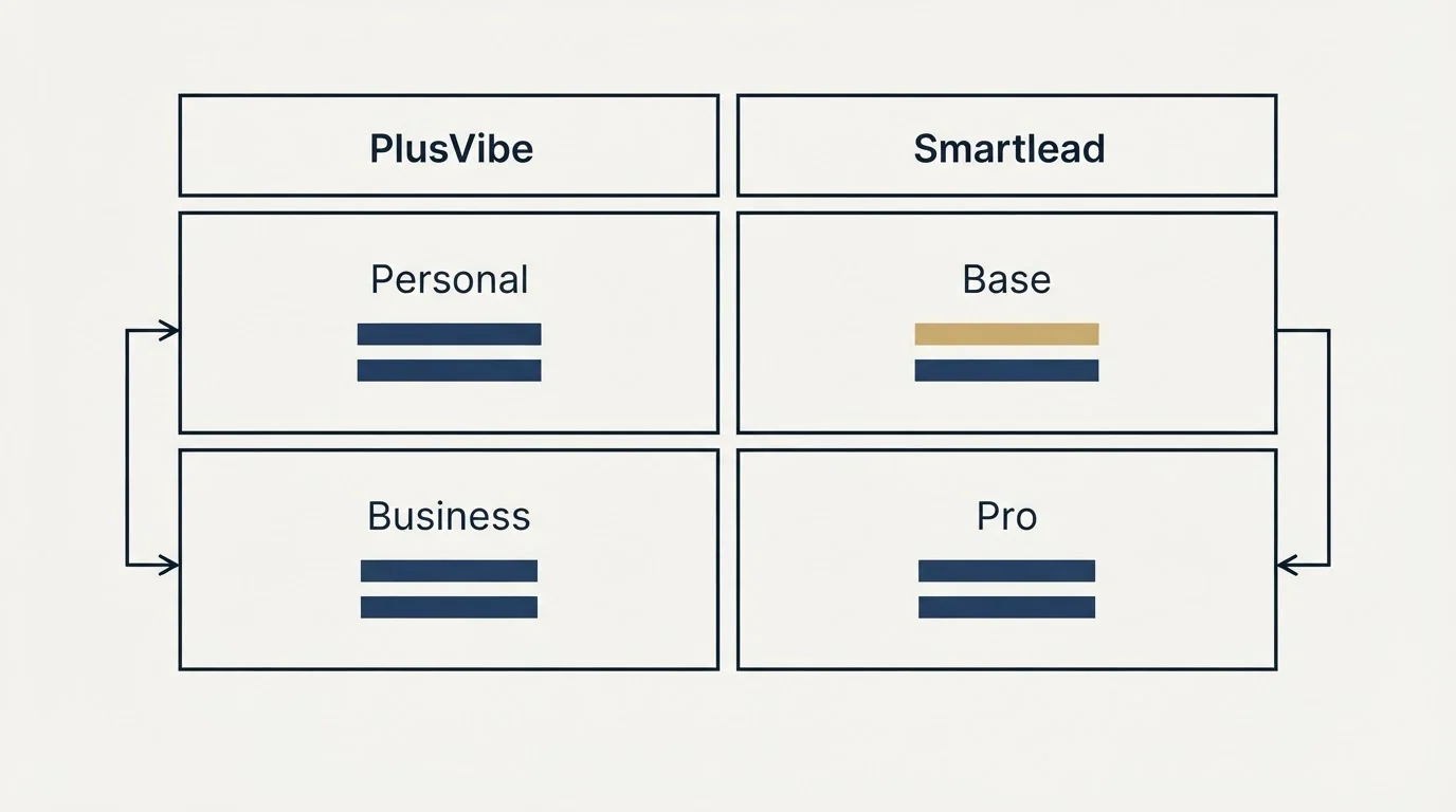 Pricing table: Pricing Comparison (PlusVibe, Smartlead, Personal, Base)
