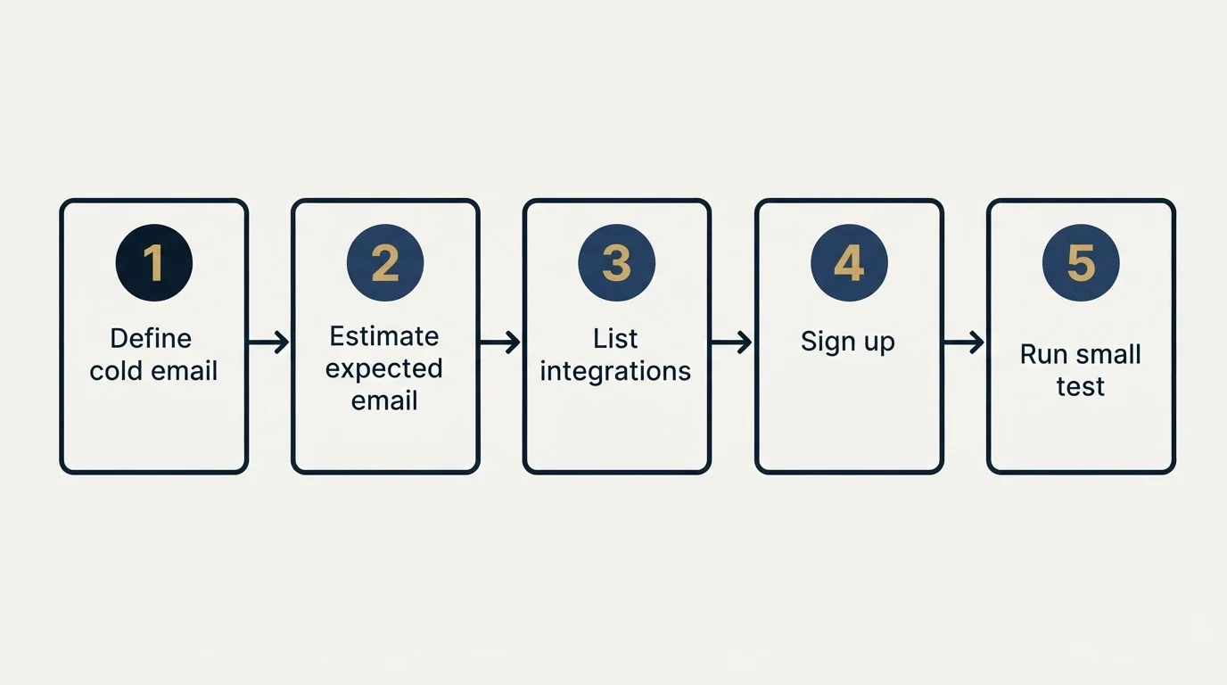 Step sequence: Getting Started Checklist (Define cold email, Estimate expected email, List integrations, Sign up)