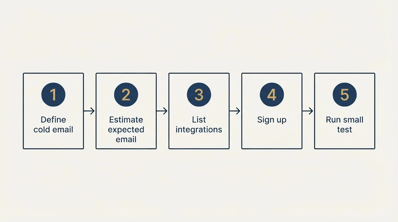 Step sequence: Getting Started Checklist (Define cold email, Estimate expected email, List integrations, Sign up)