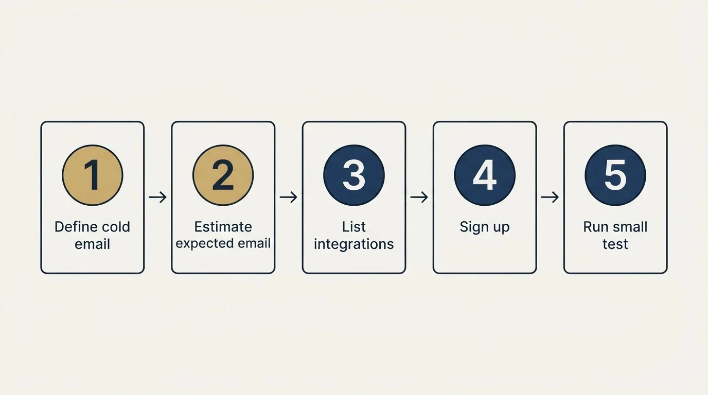 Step sequence: Getting Started Checklist (Define cold email, Estimate expected email, List integrations, Sign up)