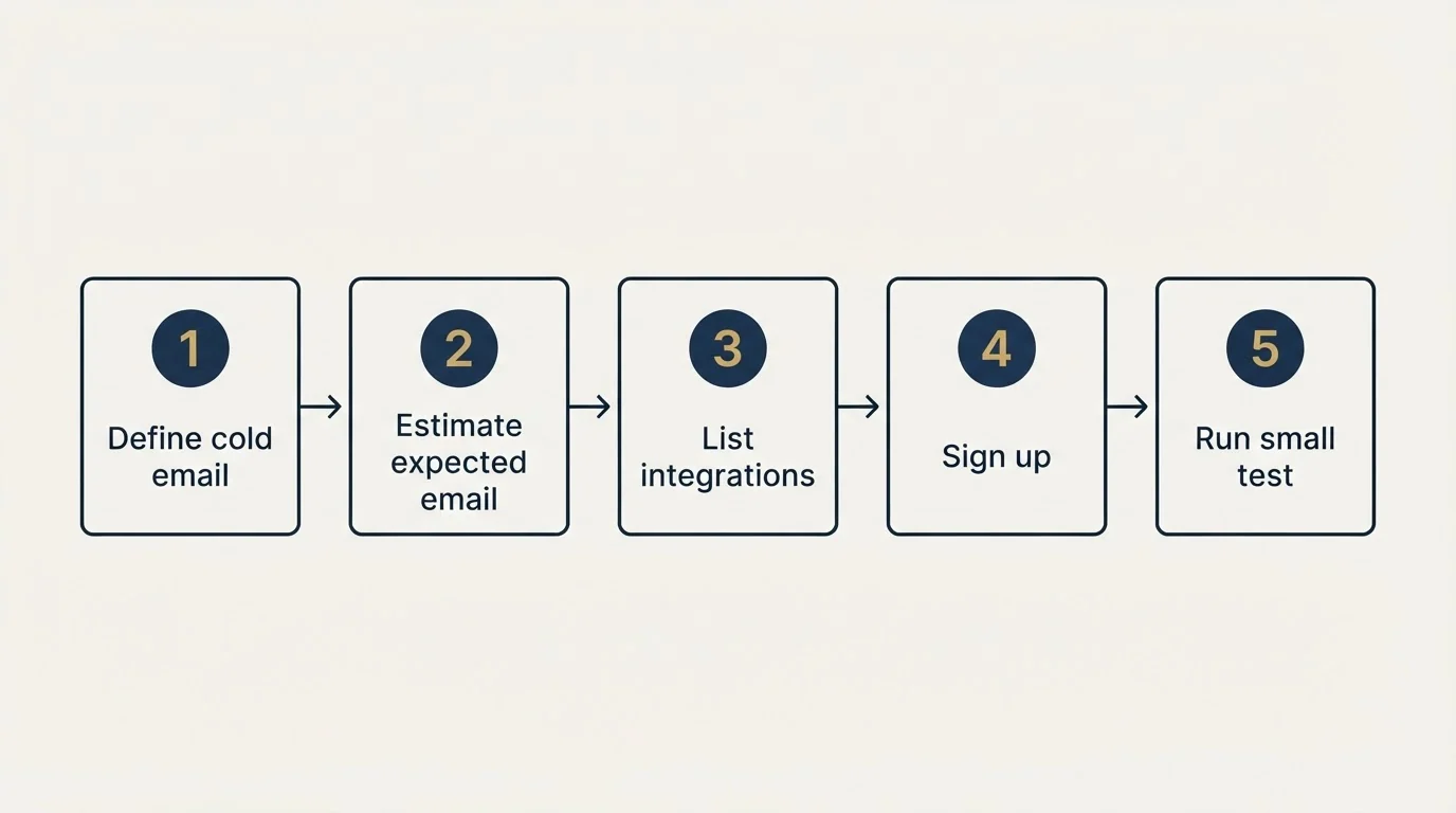 Step sequence: Getting Started Checklist (Define cold email, Estimate expected email, List integrations, Sign up)