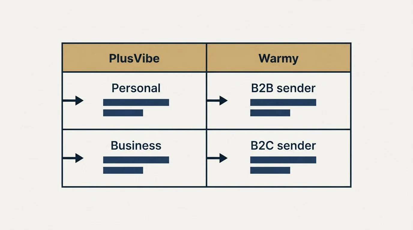 Pricing table: Pricing Comparison (PlusVibe, Warmy, Personal, B2B sender)