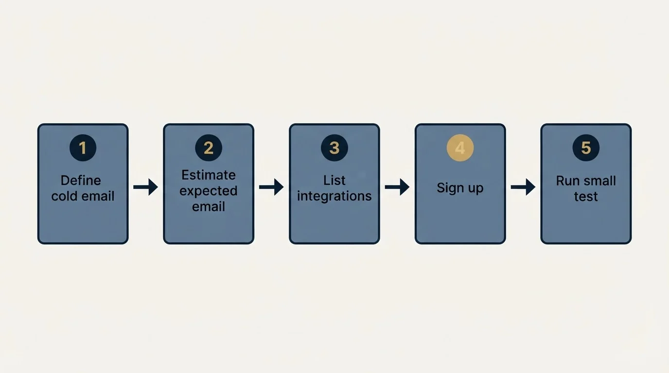 Step sequence: Getting Started Checklist (Define cold email, Estimate expected email, List integrations, Sign up)
