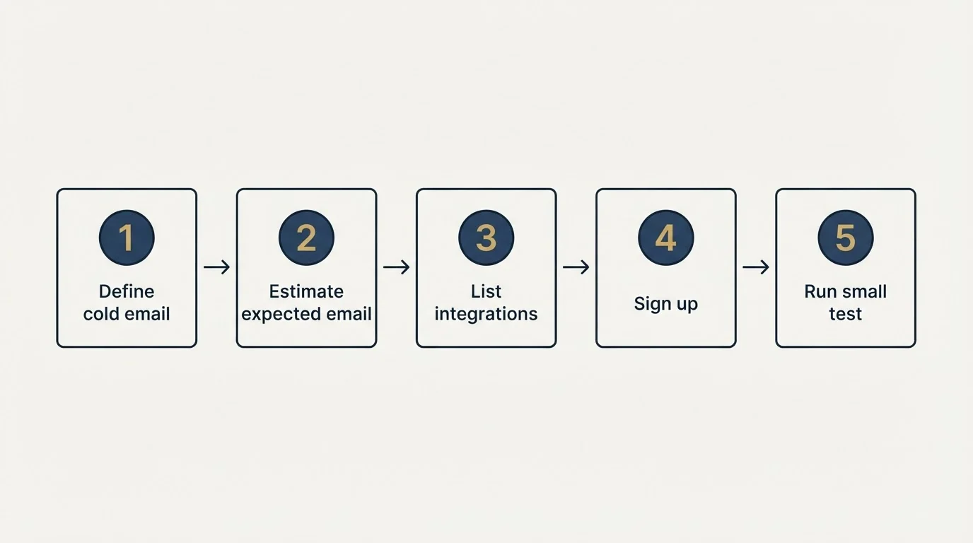 Step sequence: Getting Started Checklist (Define cold email, Estimate expected email, List integrations, Sign up)