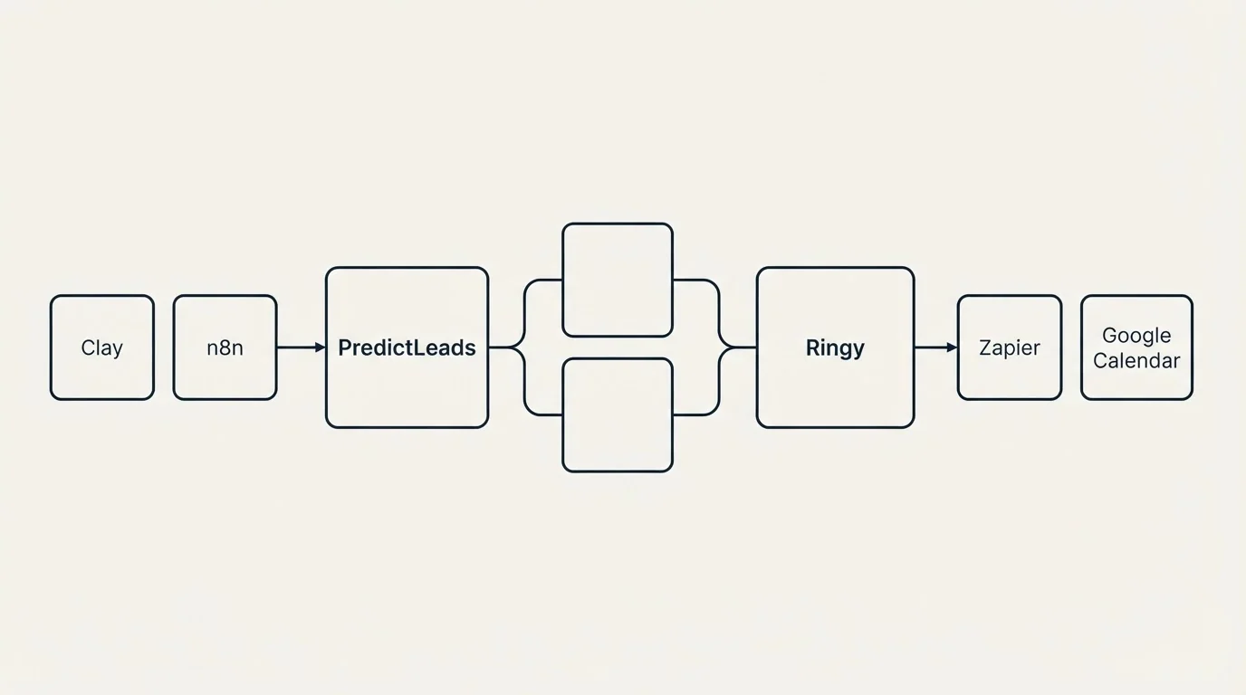 Integration schematic: Integration Ecosystem (PredictLeads, Ringy, Clay, Zapier)
