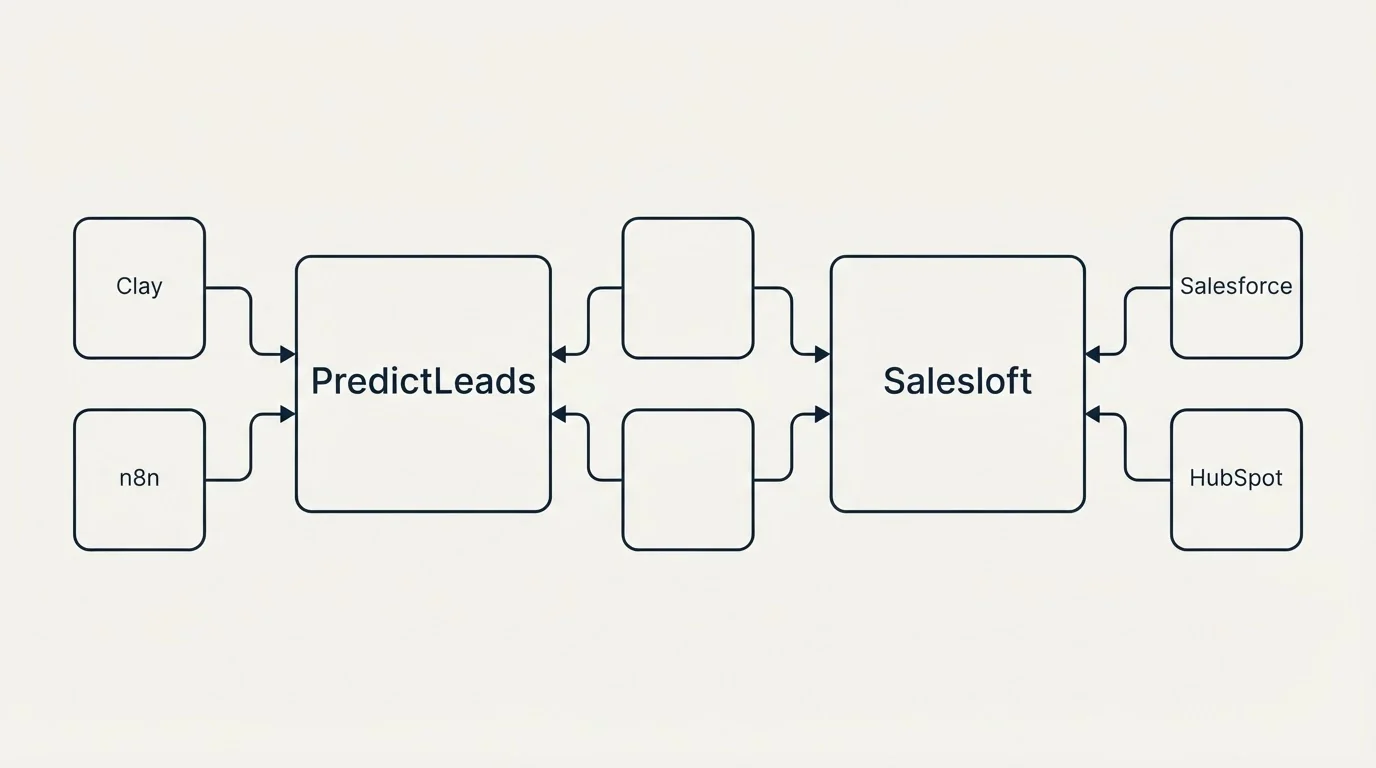 Integration schematic: Integration Ecosystem (PredictLeads, Salesloft, Clay, Salesforce)