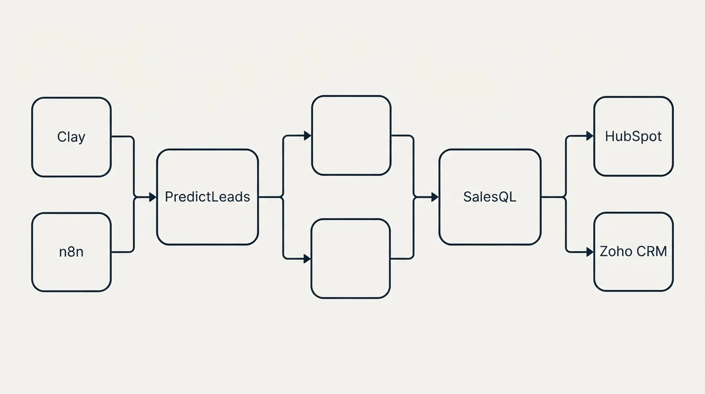 Integration flow: Integration Ecosystem (PredictLeads, SalesQL, Clay, HubSpot)