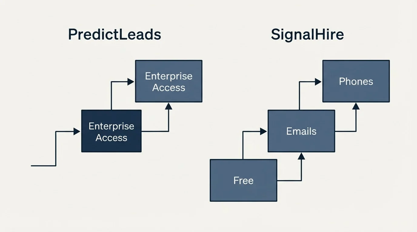 Pricing ladder: Pricing Comparison (PredictLeads, SignalHire, Enterprise Access, Free)