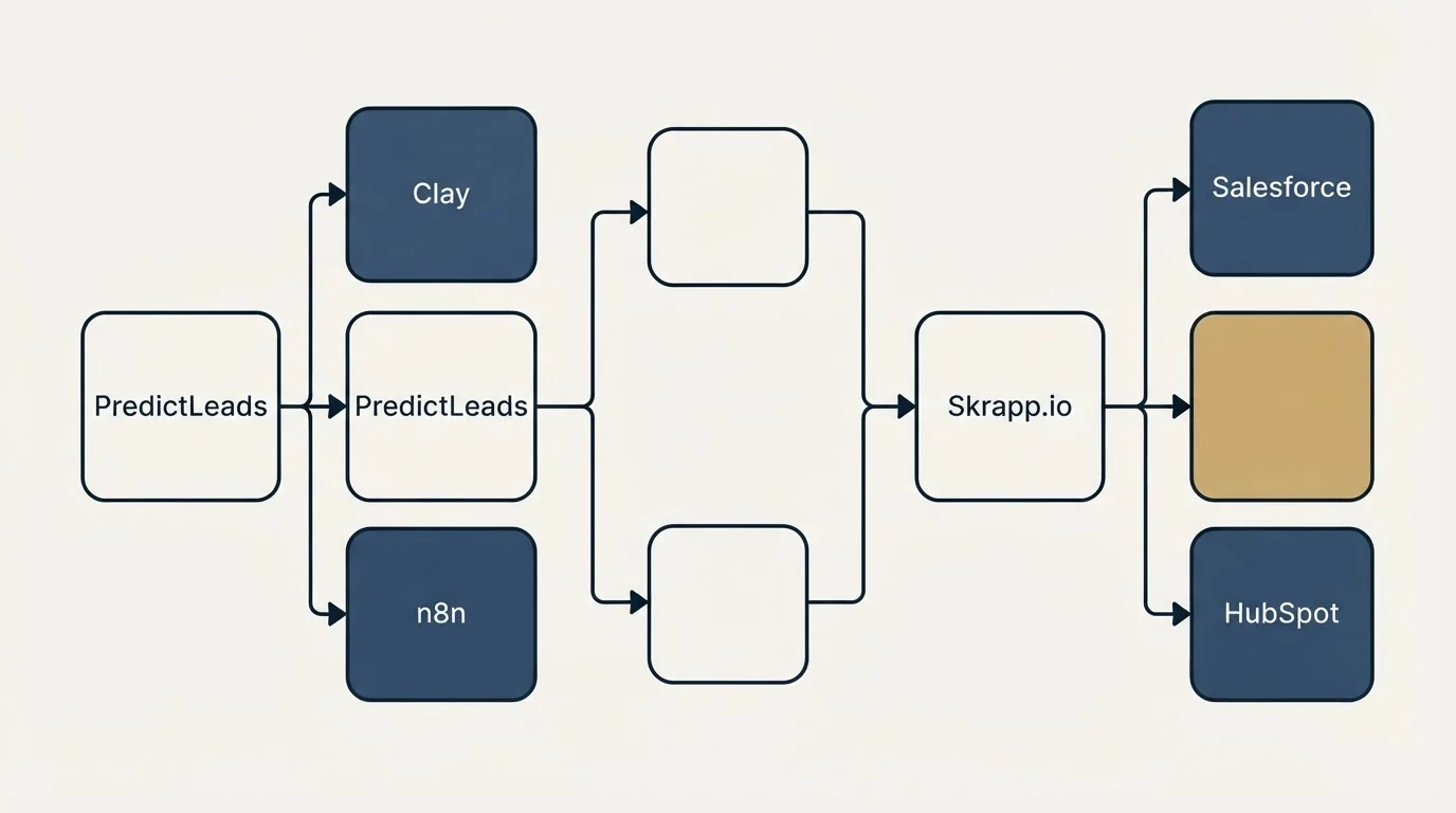 Integration flow: Integration Ecosystem (PredictLeads, Skrapp.io, Clay, Salesforce)