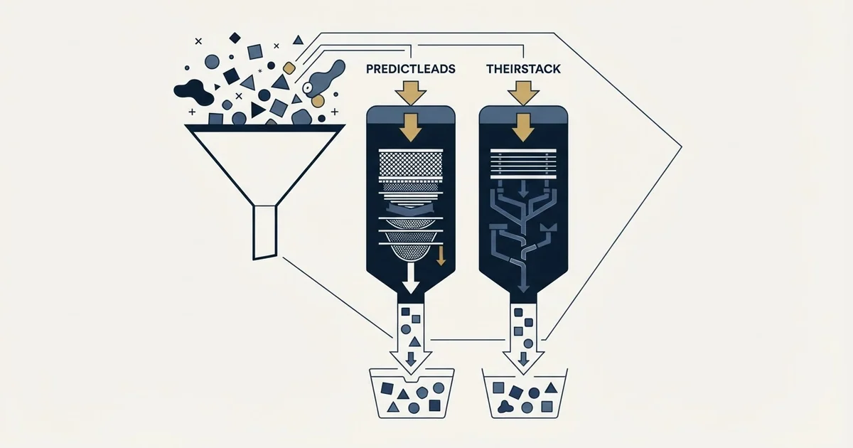 Editorial illustration for PredictLeads vs TheirStack