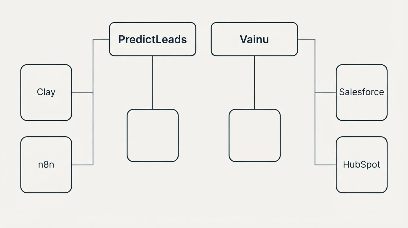 Integration grid: Integration Ecosystem (PredictLeads, Vainu, Clay, Salesforce)