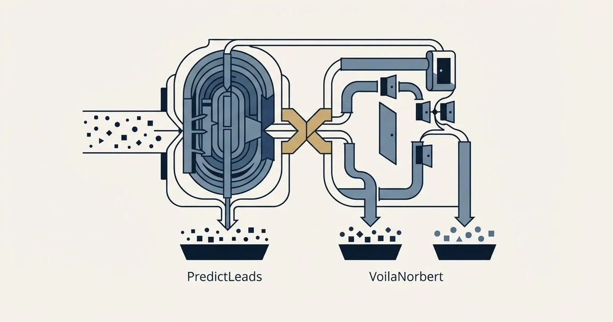 Editorial illustration for PredictLeads vs VoilaNorbert