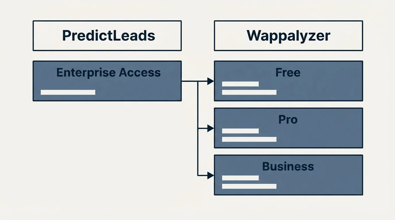 Pricing table: Pricing Comparison (PredictLeads, Wappalyzer, Enterprise Access, Free)