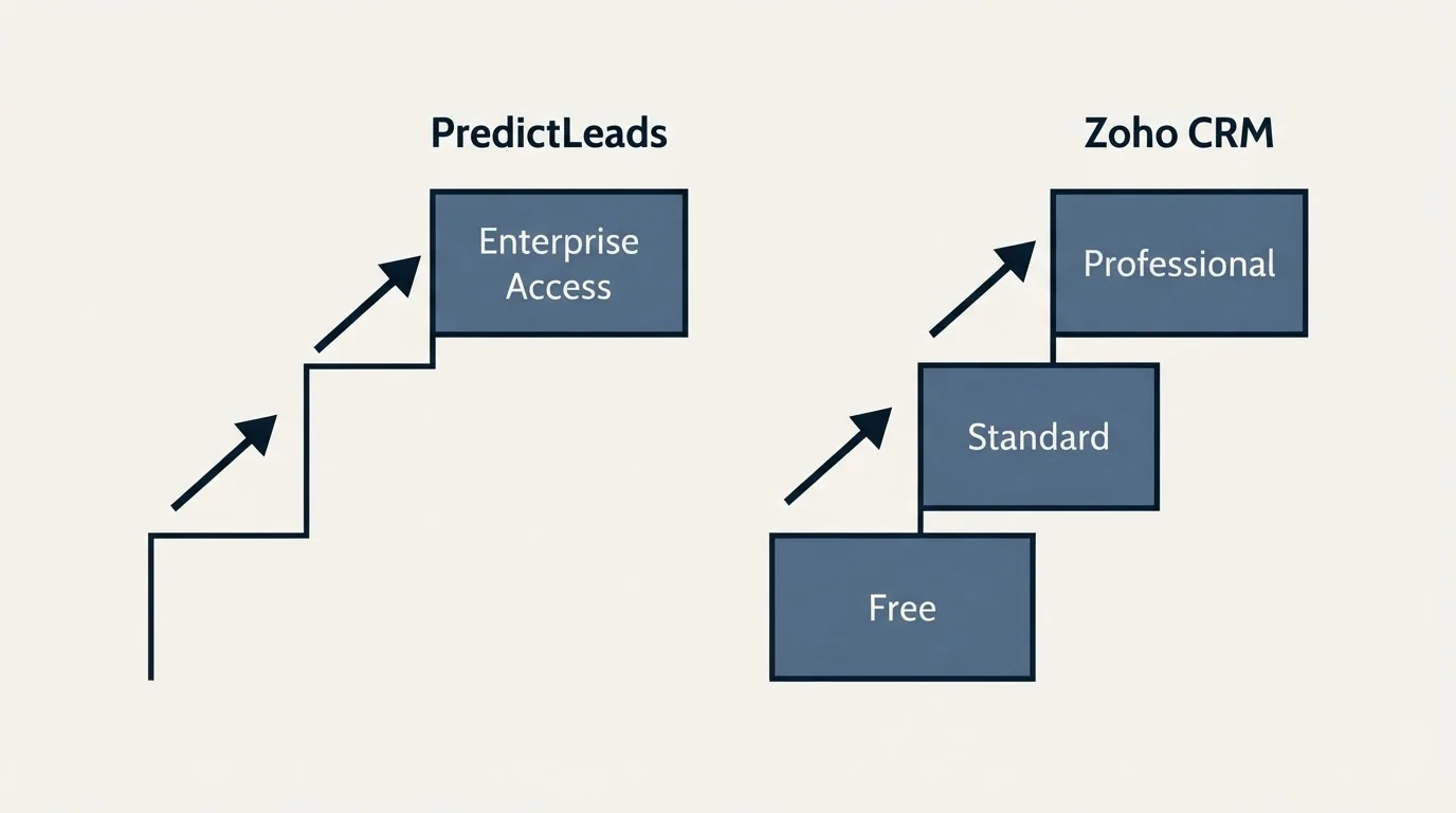 Pricing ladder: Pricing Comparison (PredictLeads, Zoho CRM, Enterprise Access, Free)