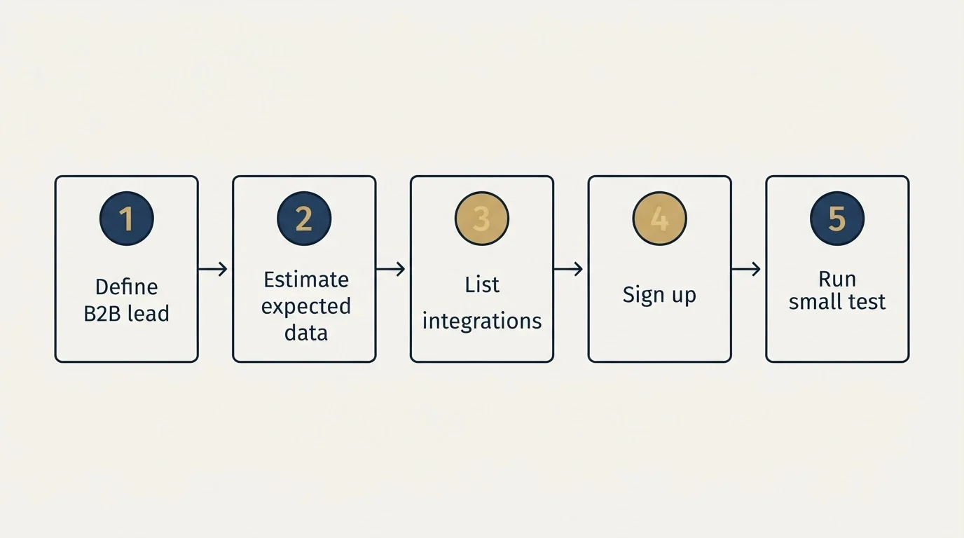 Step sequence: Getting Started Checklist (Define B2B lead, Estimate expected data, List integrations, Sign up)