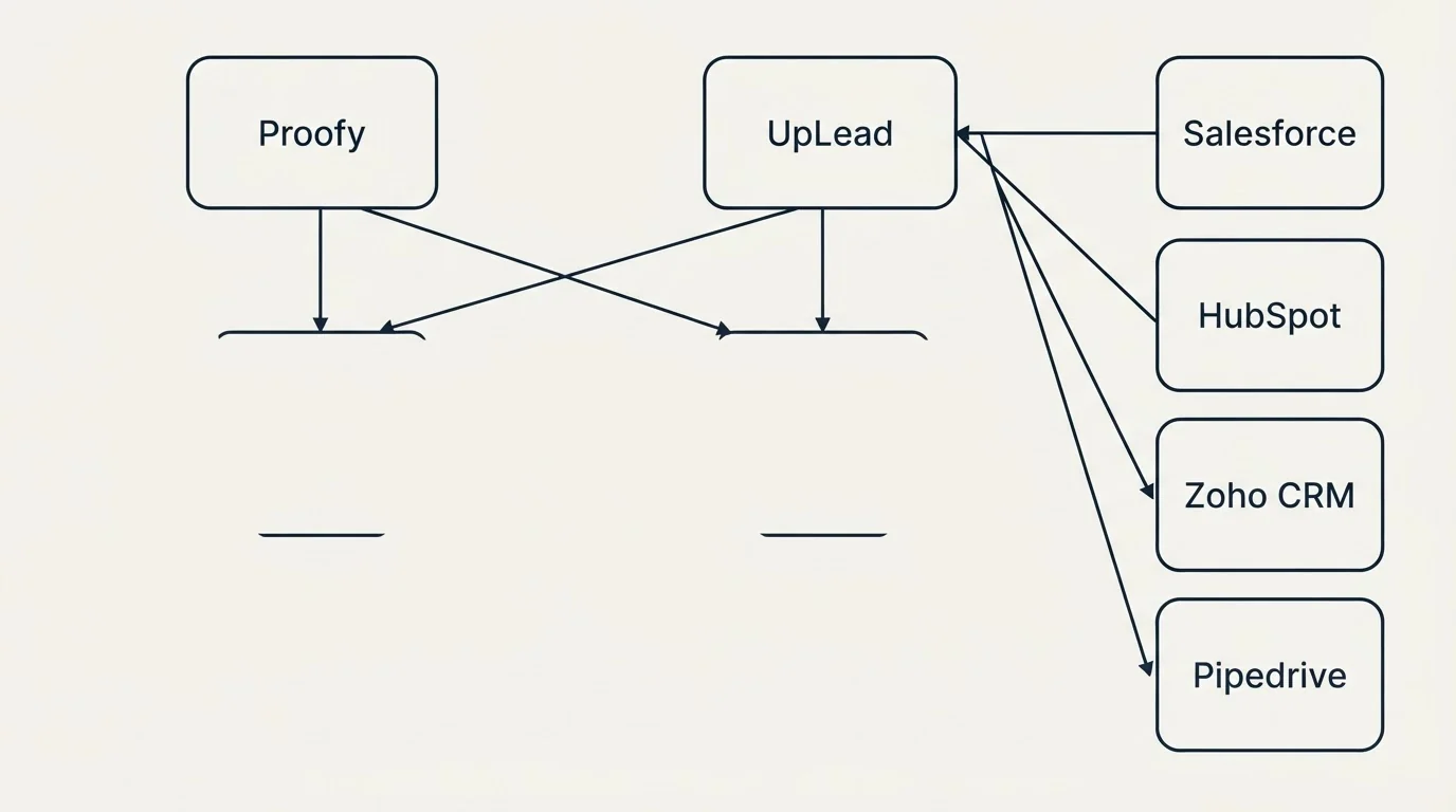 Integration grid: Integration Ecosystem (Proofy, UpLead, Salesforce, HubSpot)