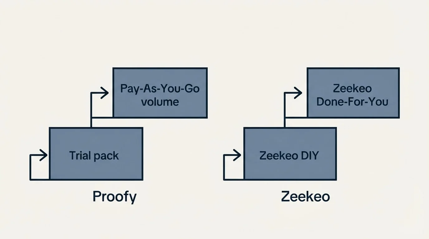 Pricing ladder: Pricing Comparison (Proofy, Zeekeo, Trial pack, Zeekeo DIY)