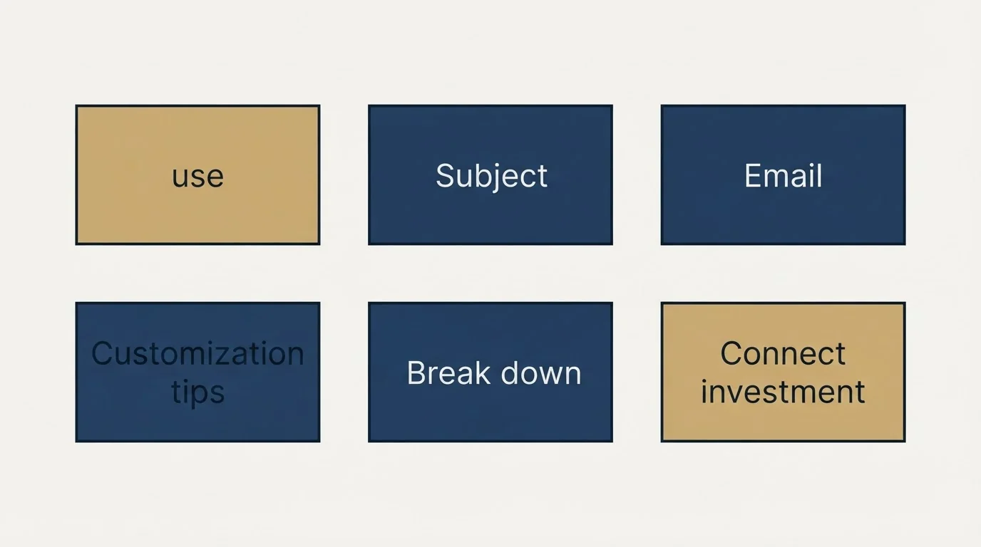 Pricing panels: Section: Pricing and Timeline (use, Subject, Email, Customization tips)