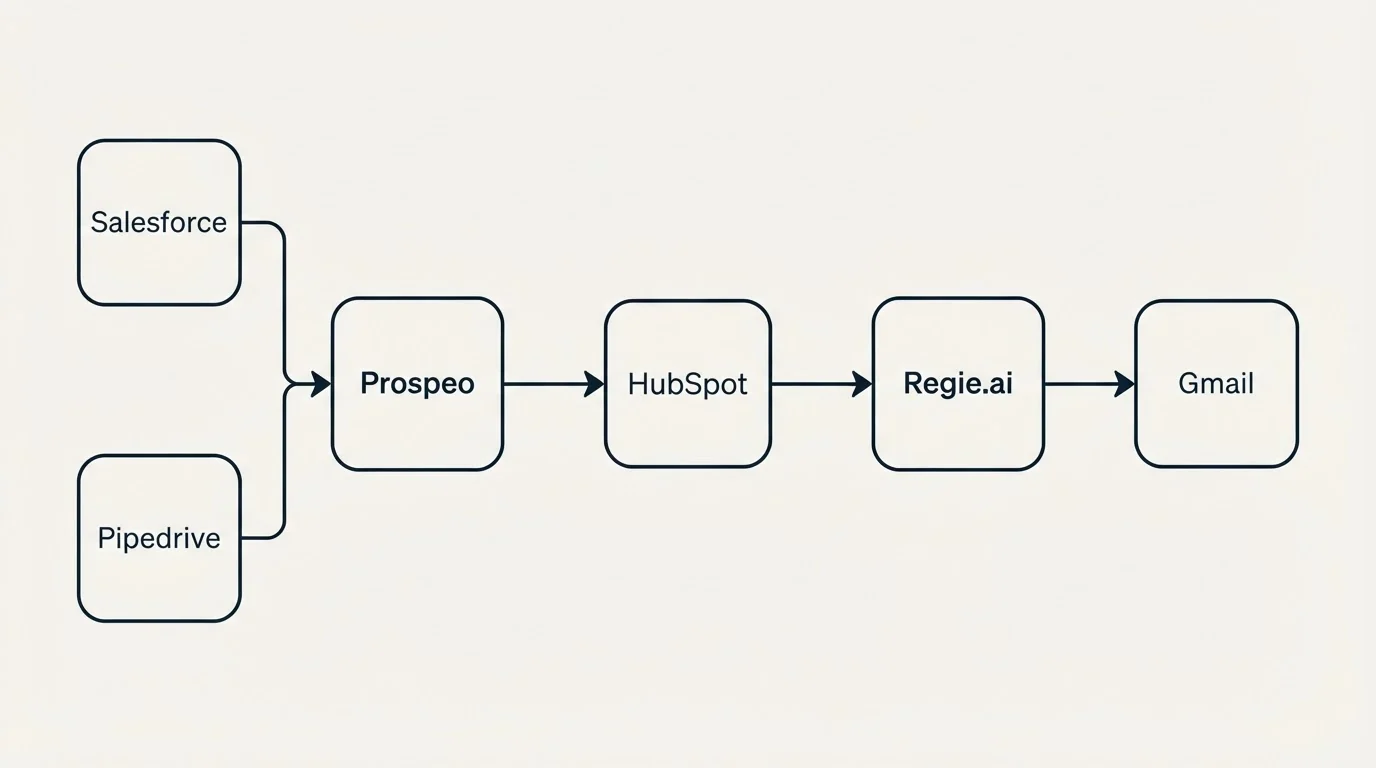Integration flow: Integration Ecosystem (Prospeo, Regie.ai, HubSpot, Salesforce)