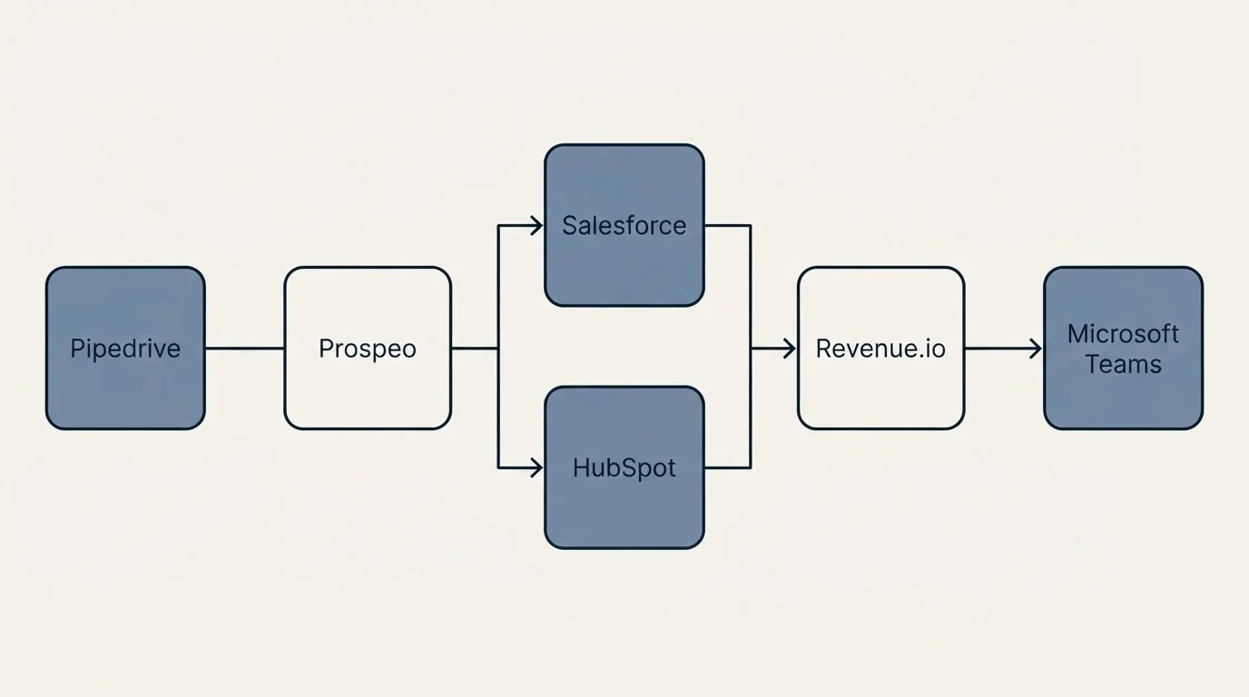Integration flow: Integration Ecosystem (Prospeo, Revenue.io, Salesforce, HubSpot)