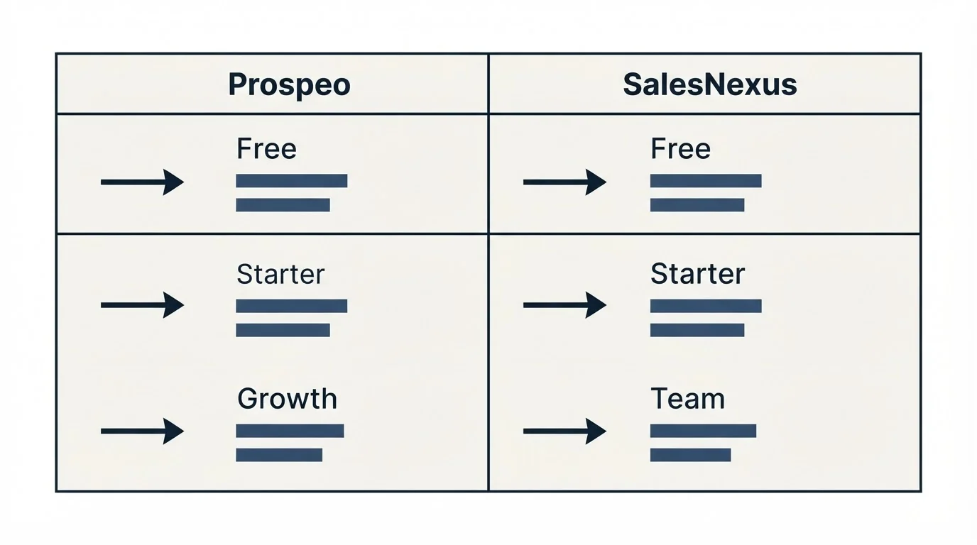 Pricing table: Pricing Comparison (Prospeo, SalesNexus, Free, Starter)