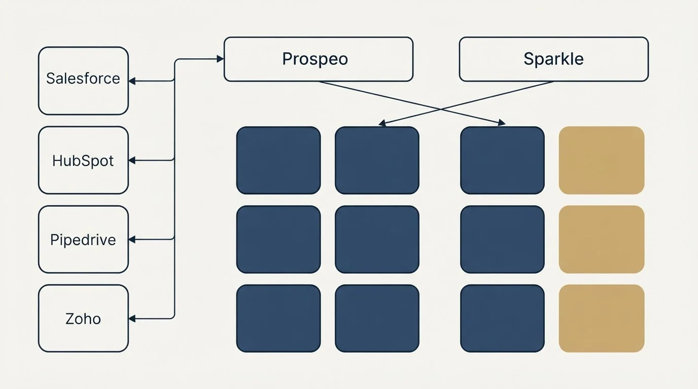 Integration grid: Integration Ecosystem (Prospeo, Sparkle, Salesforce, HubSpot)
