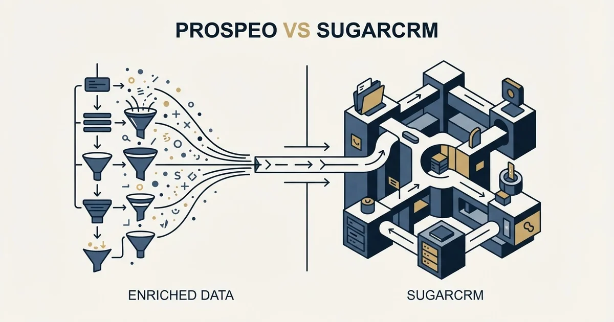 Editorial illustration for Prospeo vs SugarCRM