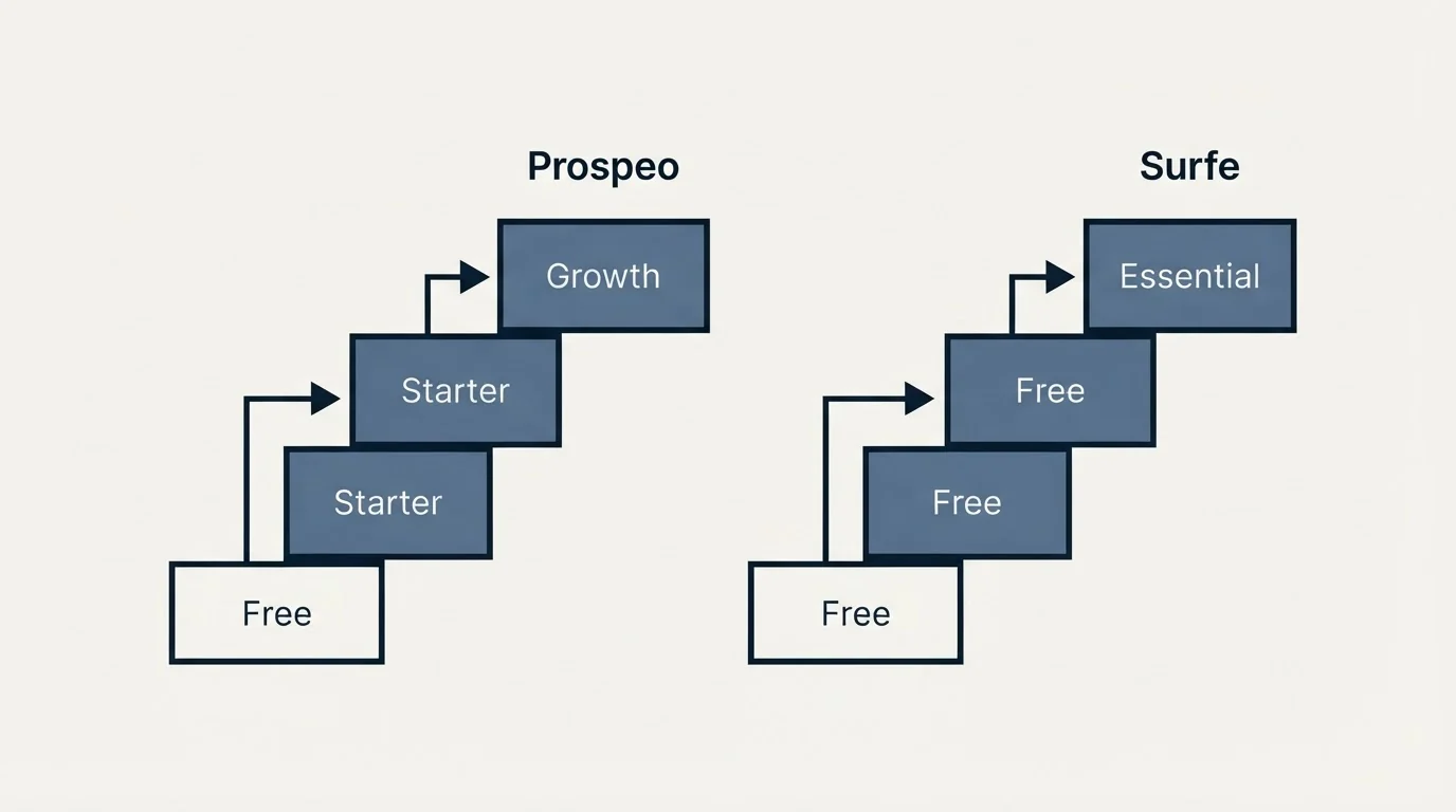 Pricing ladder: Pricing Comparison (Prospeo, Surfe, Free, Starter)