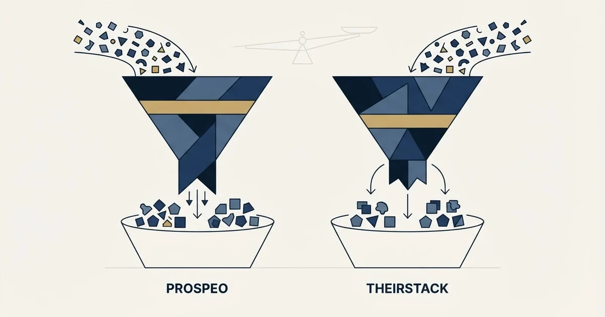 Editorial illustration for Prospeo vs TheirStack