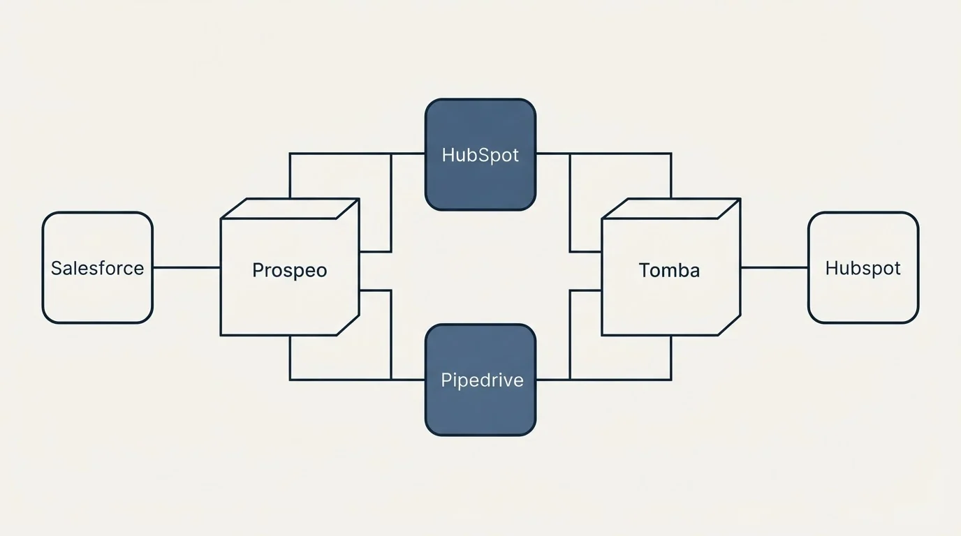Integration flow: Integration Ecosystem (Prospeo, Tomba, HubSpot, Pipedrive)