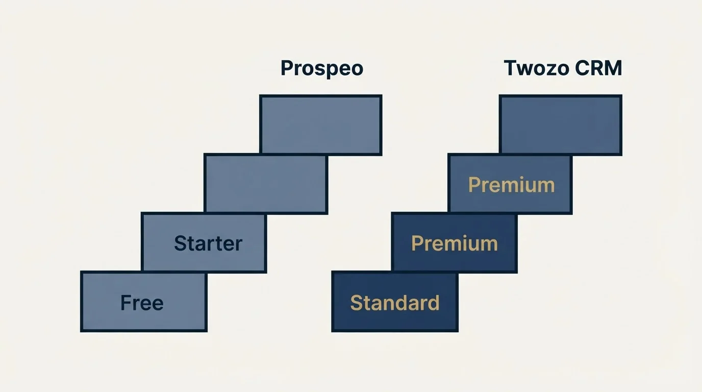Pricing ladder: Pricing Comparison (Prospeo, Twozo CRM, Free, Standard)
