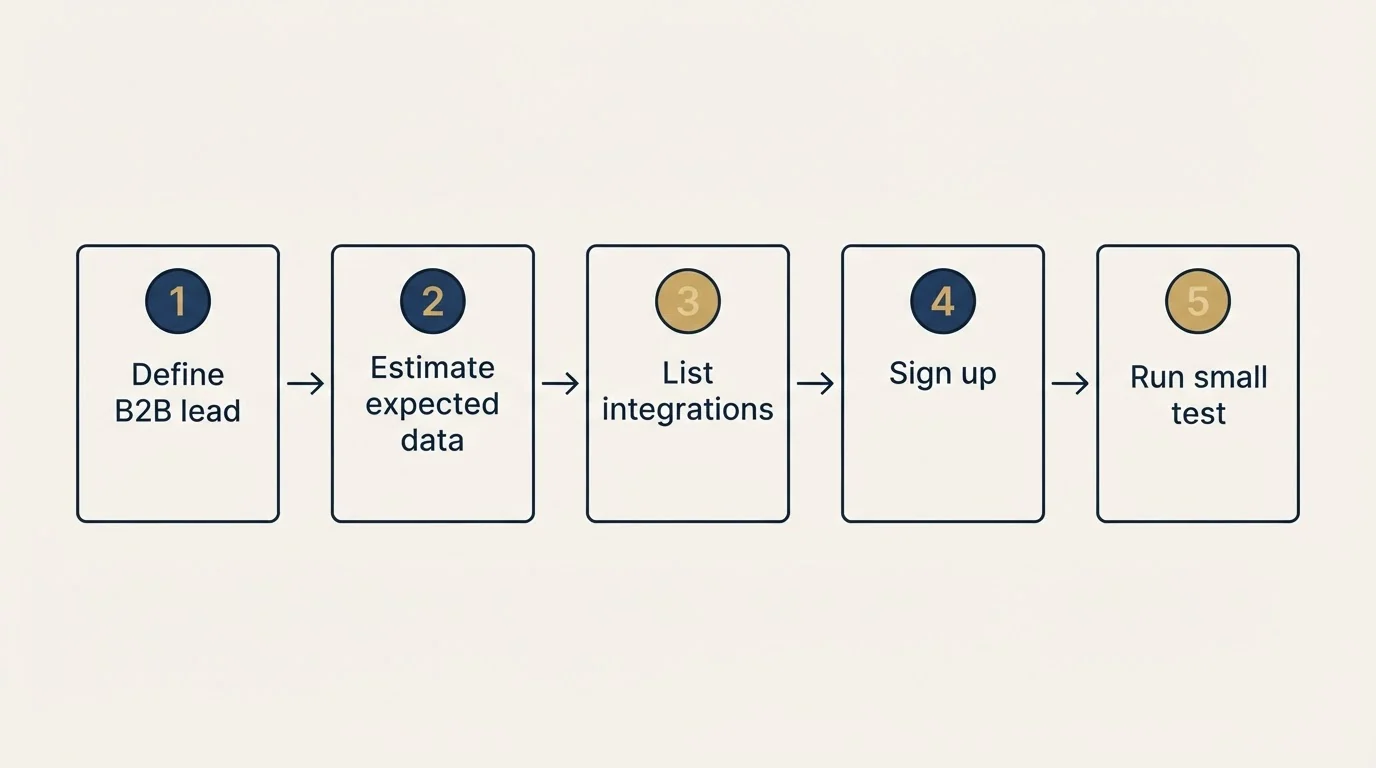 Step sequence: Getting Started Checklist (Define B2B lead, Estimate expected data, List integrations, Sign up)