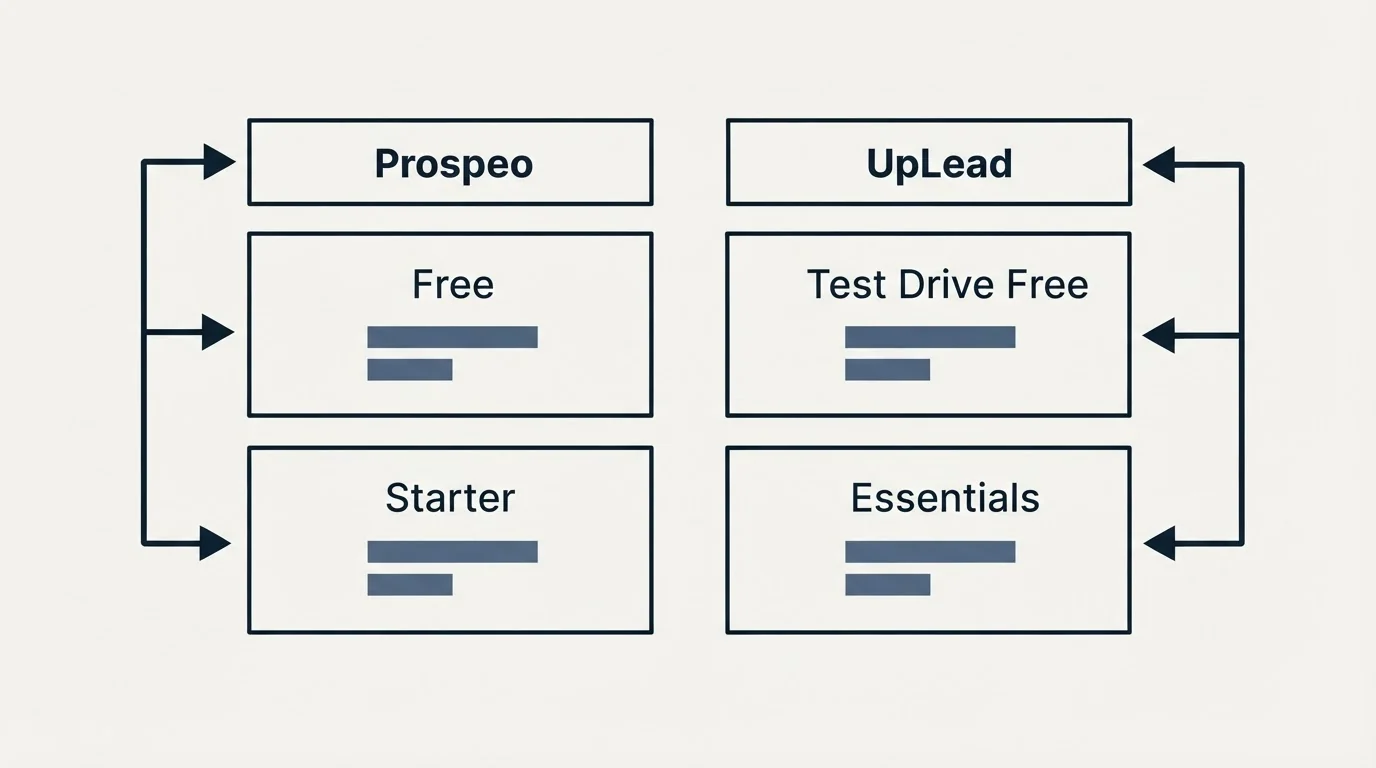 Pricing table: Pricing Comparison (Prospeo, UpLead, Free, Test Drive Free)