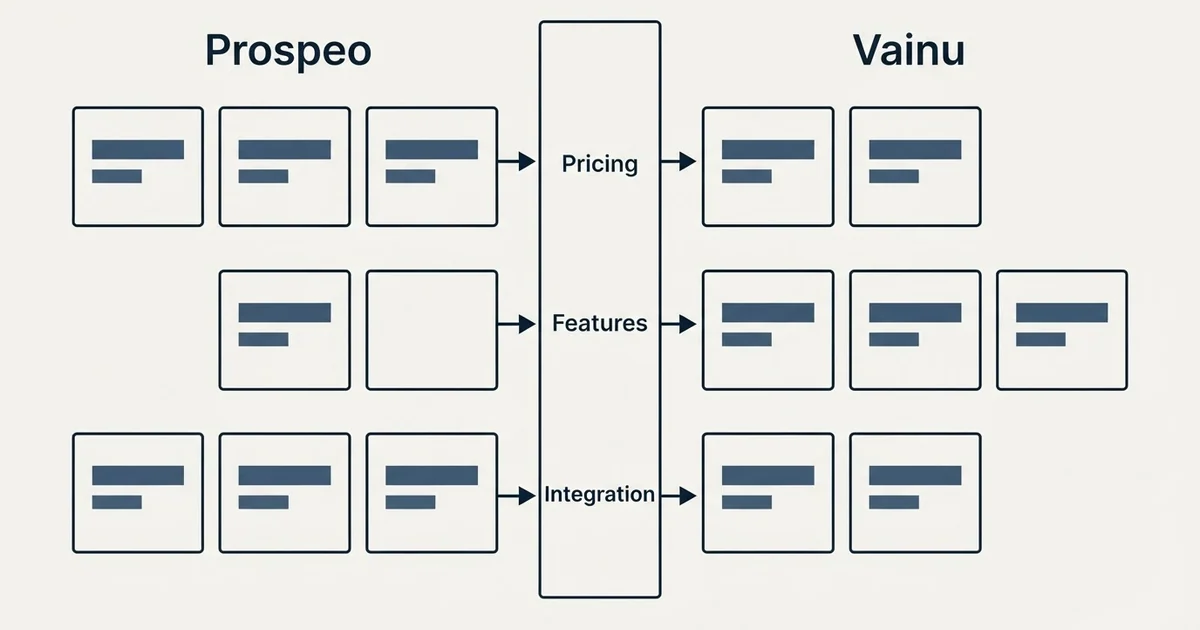 Comparison panel: Prospeo vs Vainu (Pricing, Features, Integration)