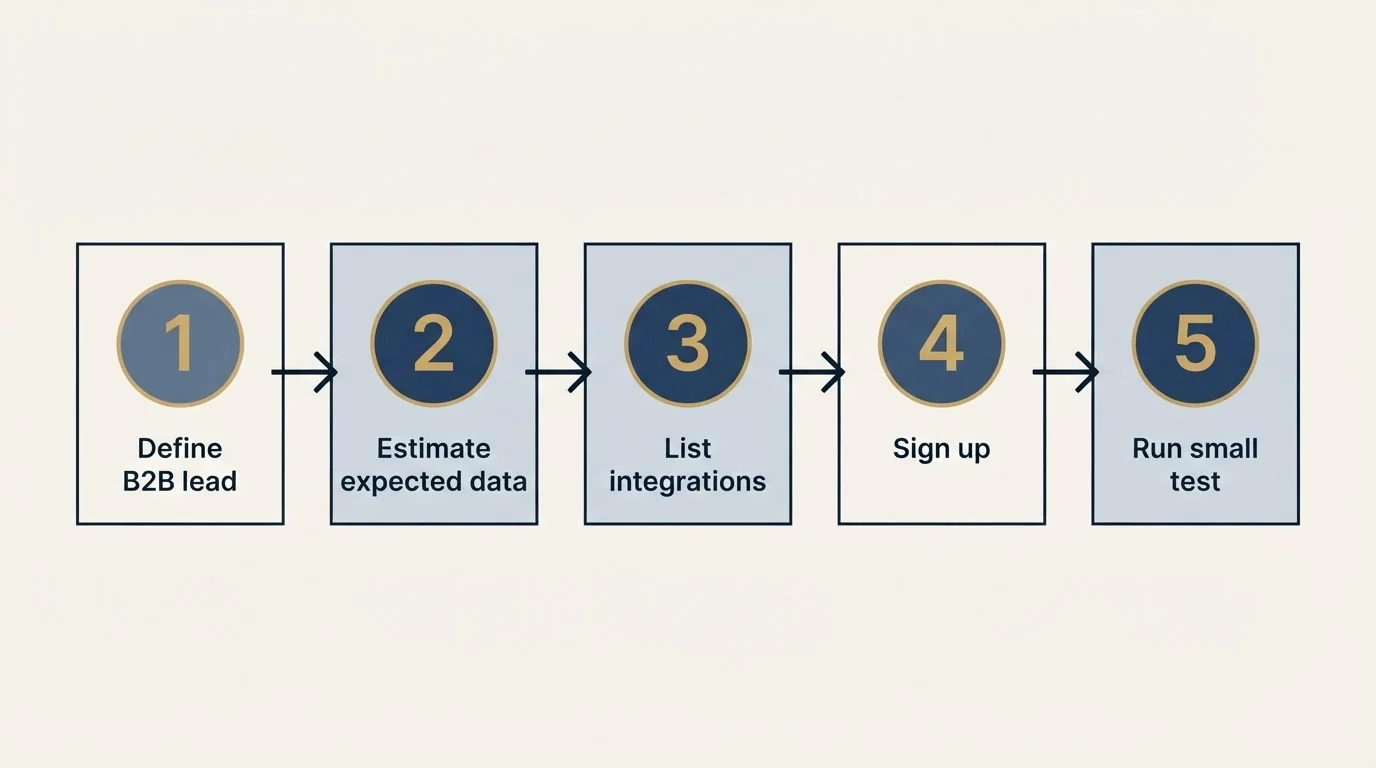 Step sequence: Getting Started Checklist (Define B2B lead, Estimate expected data, List integrations, Sign up)