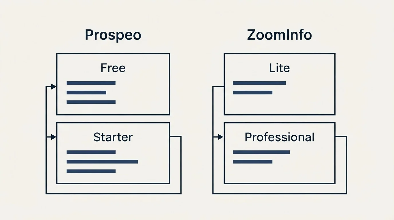 Pricing panels: Pricing Comparison (Prospeo, ZoomInfo, Free, Lite)