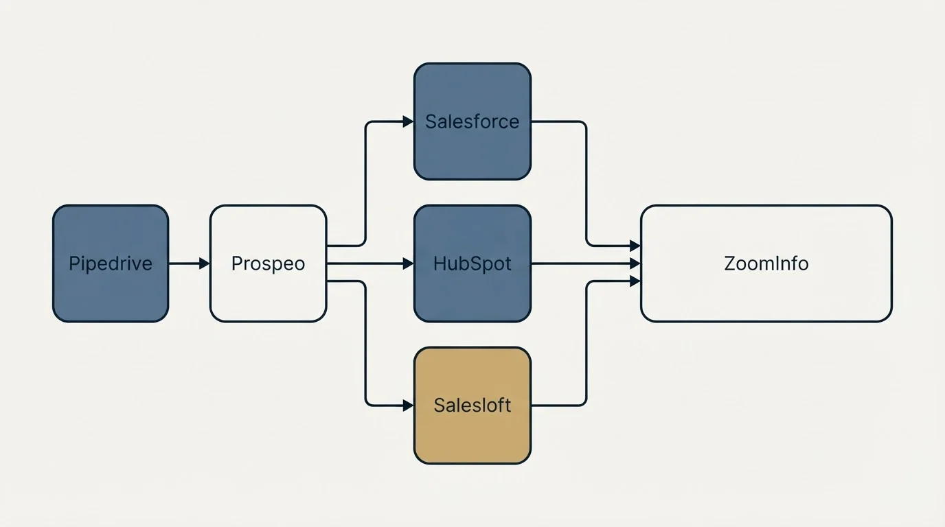 Integration flow: Integration Ecosystem (Prospeo, ZoomInfo, Salesforce, HubSpot)
