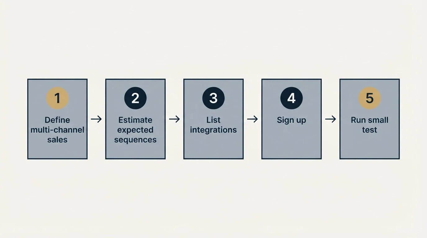 Step sequence: Getting Started Checklist (Define multi-channel sales, Estimate expected sequences, List integrations, Sign up)