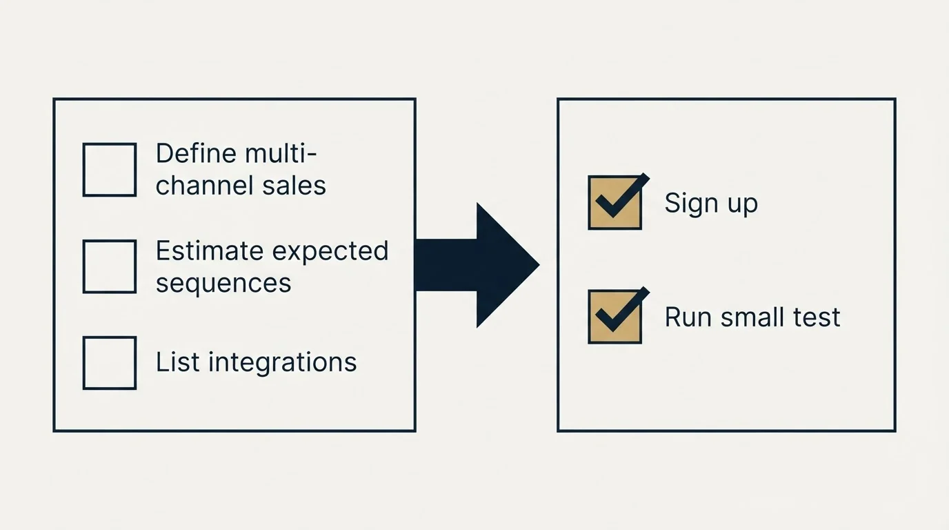 Before-and-after steps: Getting Started Checklist (Define multi-channel sales, Estimate expected sequences, List integrations, Sign up)