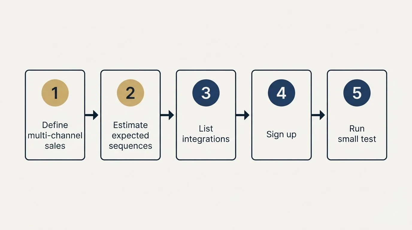 Step sequence: Getting Started Checklist (Define multi-channel sales, Estimate expected sequences, List integrations, Sign up)