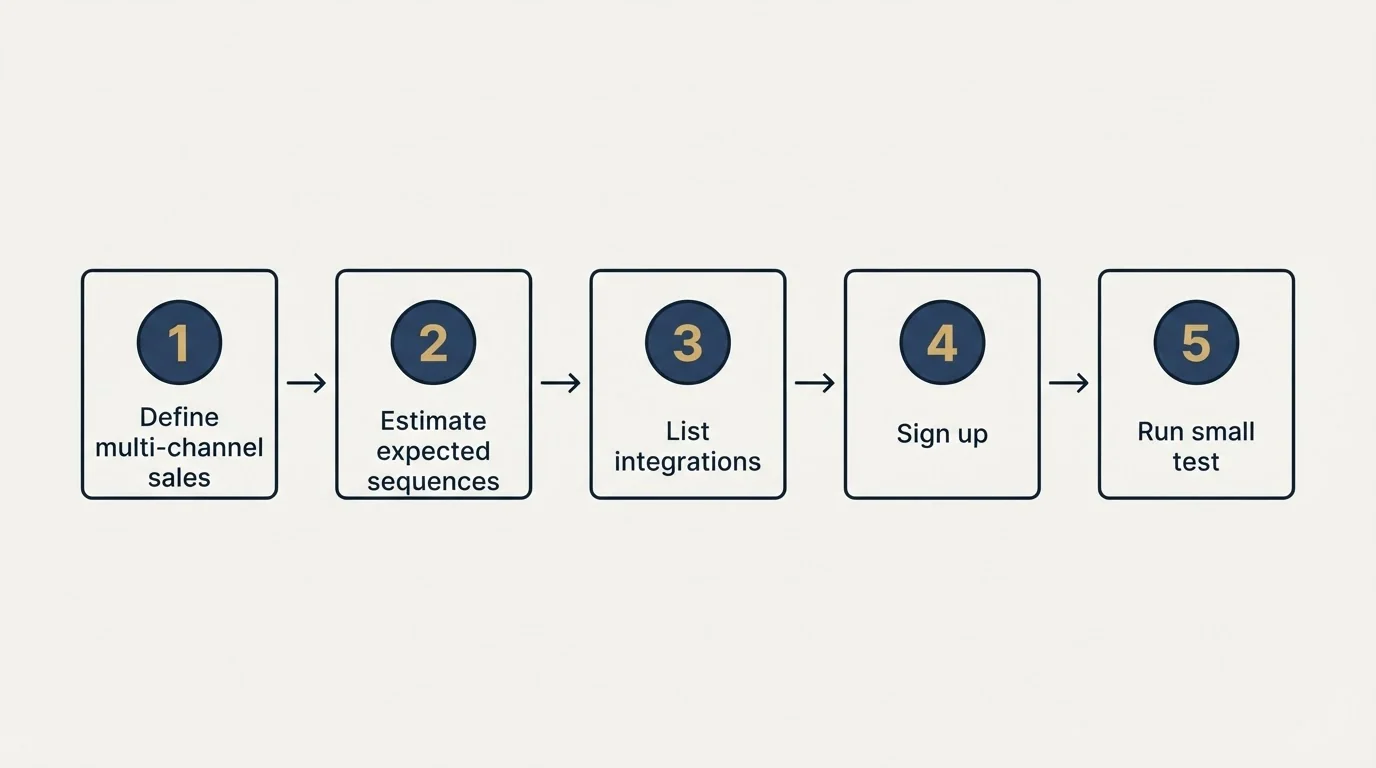 Step sequence: Getting Started Checklist (Define multi-channel sales, Estimate expected sequences, List integrations, Sign up)