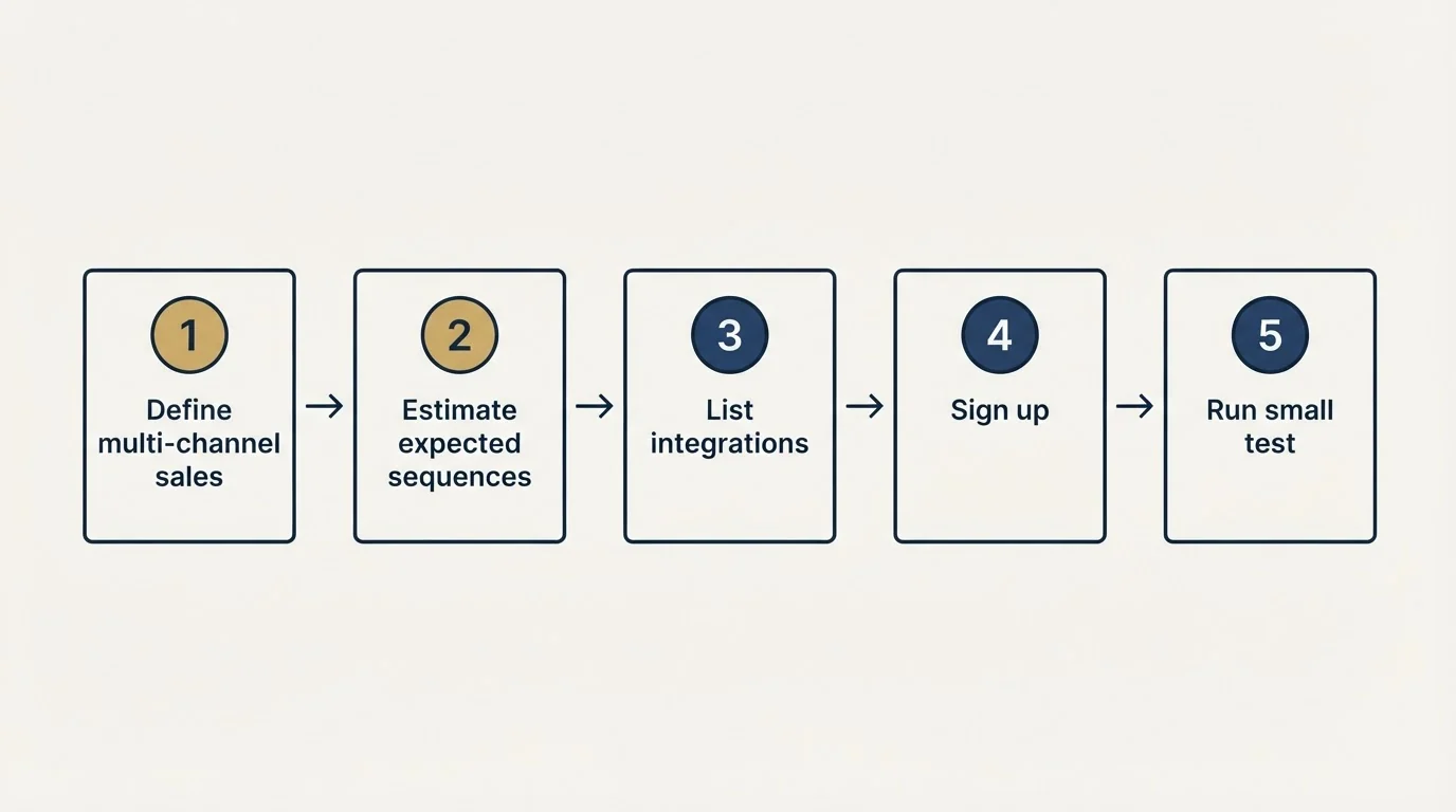 Step sequence: Getting Started Checklist (Define multi-channel sales, Estimate expected sequences, List integrations, Sign up)