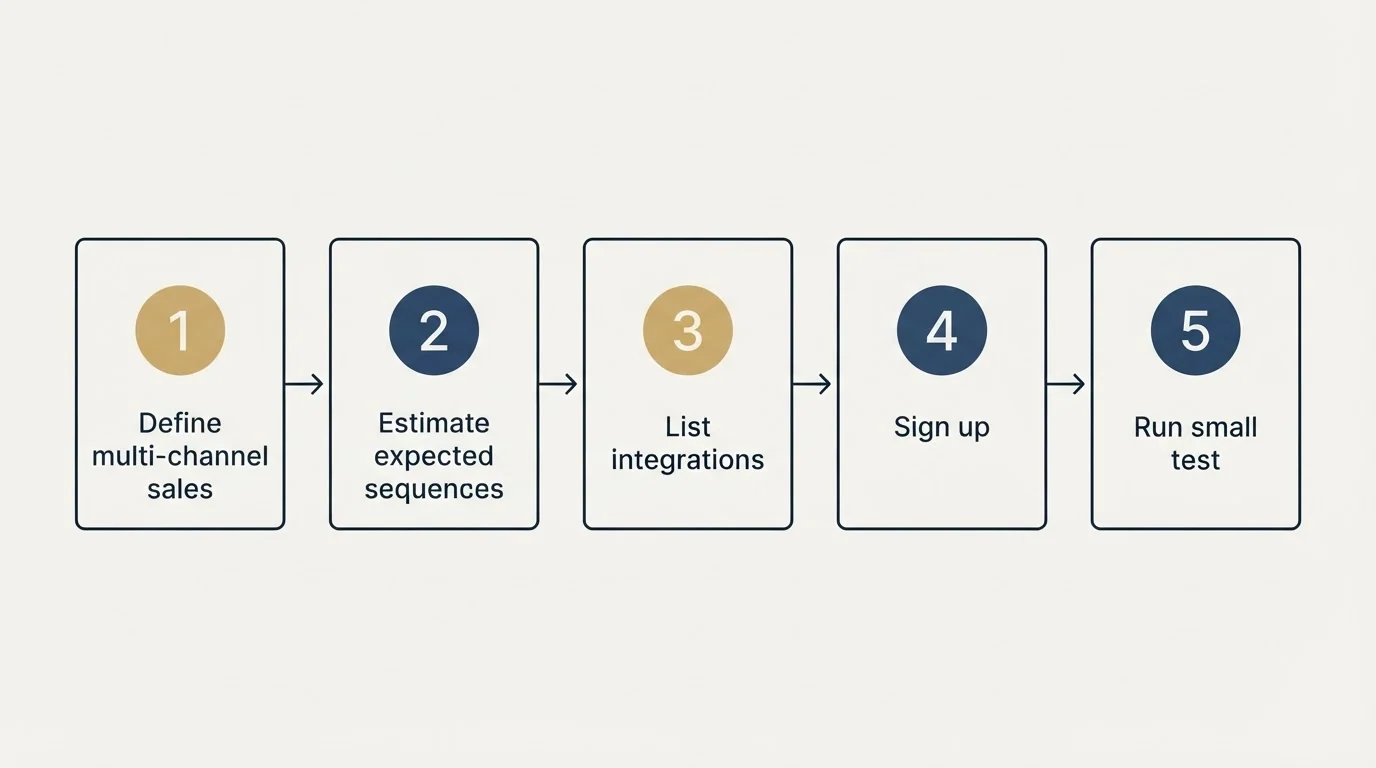 Step sequence: Getting Started Checklist (Define multi-channel sales, Estimate expected sequences, List integrations, Sign up)