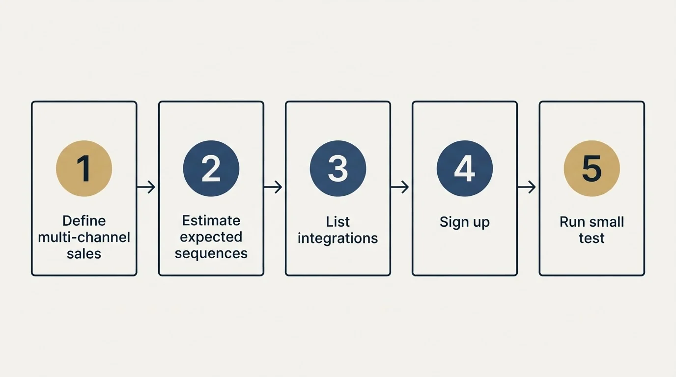 Step sequence: Getting Started Checklist (Define multi-channel sales, Estimate expected sequences, List integrations, Sign up)