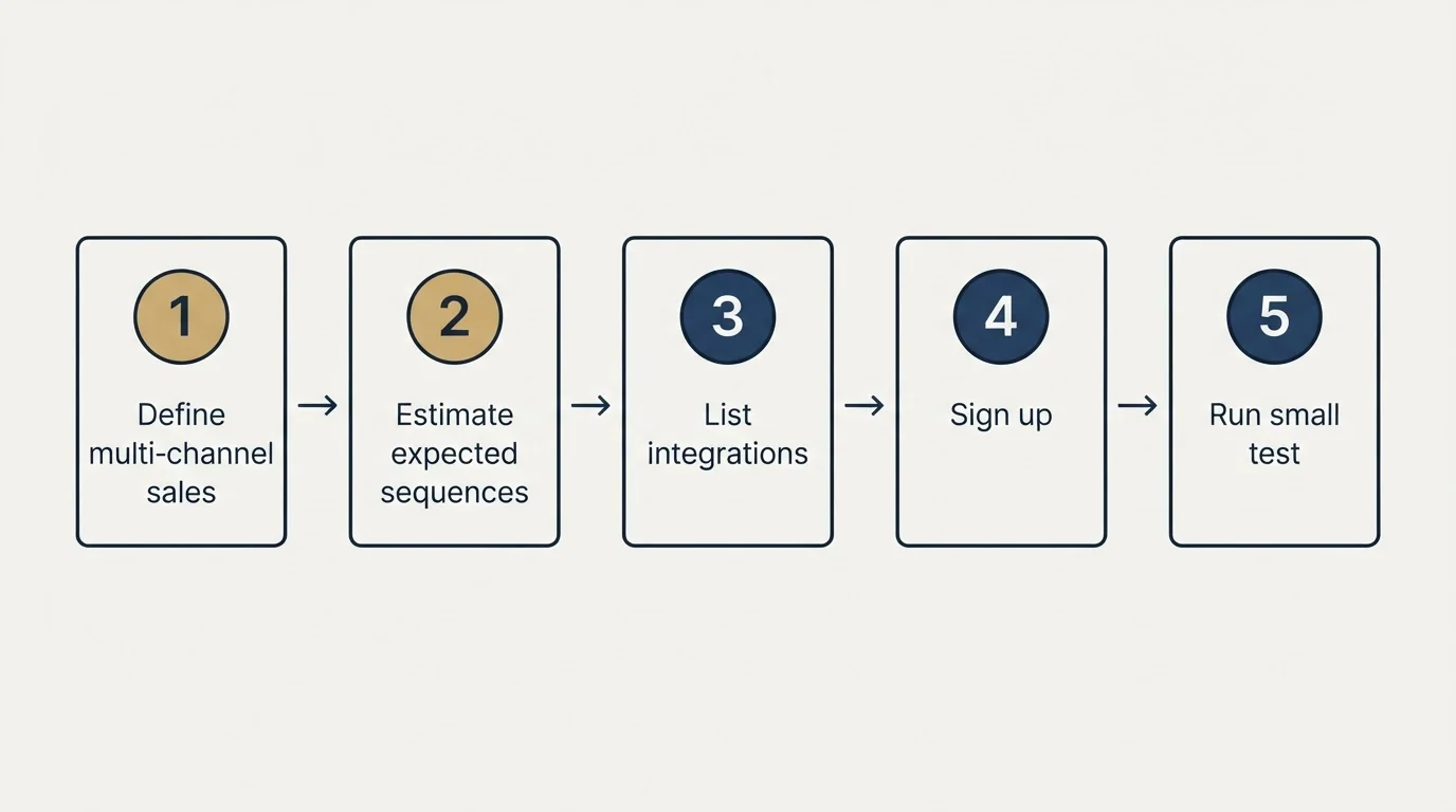 Step sequence: Getting Started Checklist (Define multi-channel sales, Estimate expected sequences, List integrations, Sign up)