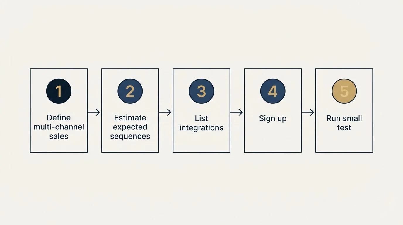 Step sequence: Getting Started Checklist (Define multi-channel sales, Estimate expected sequences, List integrations, Sign up)