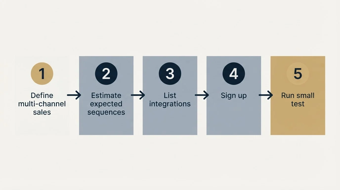Step sequence: Getting Started Checklist (Define multi-channel sales, Estimate expected sequences, List integrations, Sign up)
