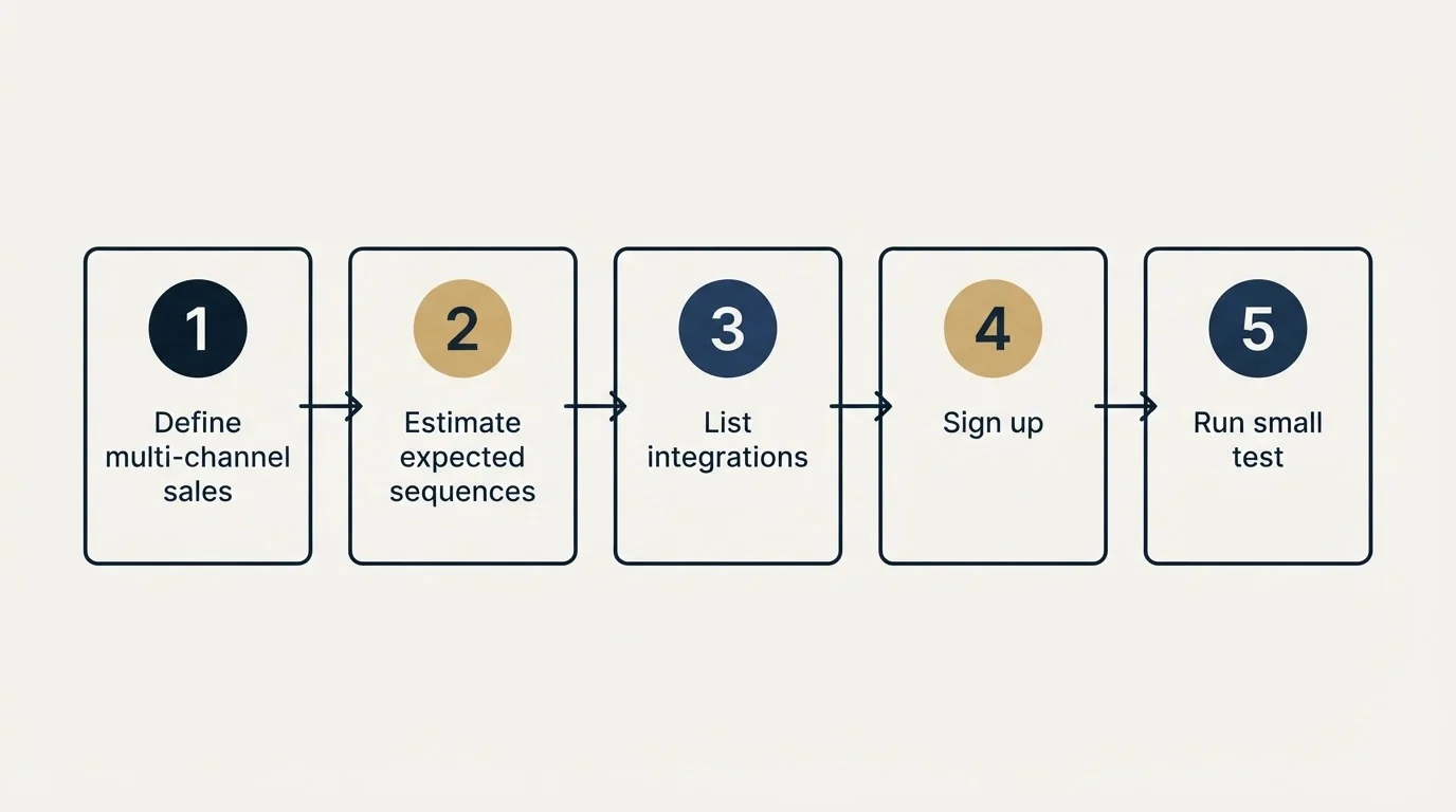 Step sequence: Getting Started Checklist (Define multi-channel sales, Estimate expected sequences, List integrations, Sign up)