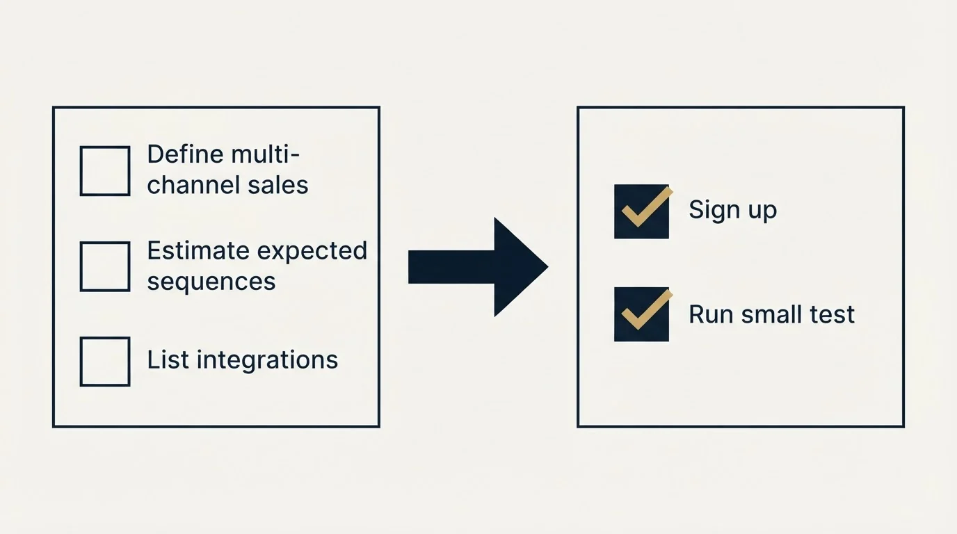 Before-and-after steps: Getting Started Checklist (Define multi-channel sales, Estimate expected sequences, List integrations, Sign up)